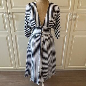 Zara Linen-blend Blue & White Stripe Dress Size M